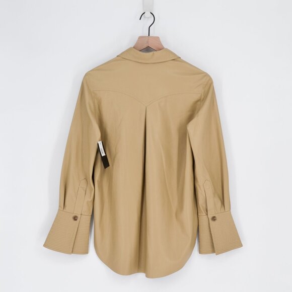 NEW Nanushka Elpi Vegan Leather Quilt Shirt Point Collar Western in Wax Yellow S - Picture 2 of 11